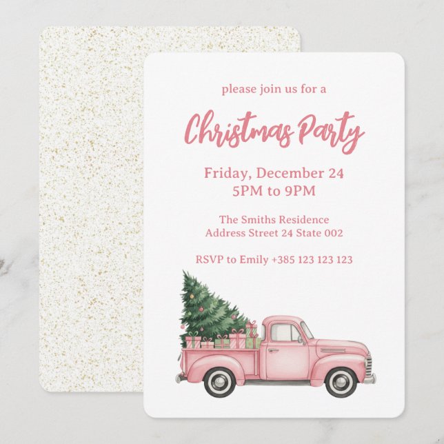 Invitación Fiesta de Navidad festiva rosa (Anverso / Reverso)