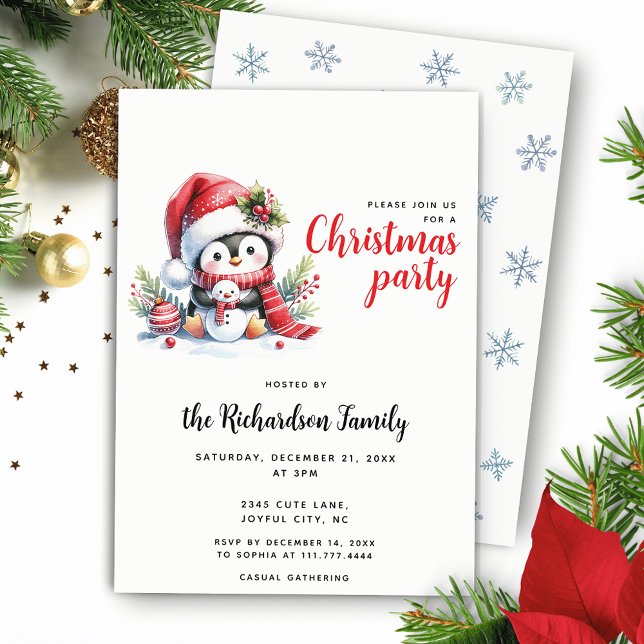 Invitación Fiesta de Navidad festivo Navidades de pingüino (Subido por el creador)