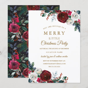 Invitación Fiesta de Navidad Floral Borgoña
