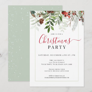 Invitación Fiesta de Navidad floral con vegetación en acuarel