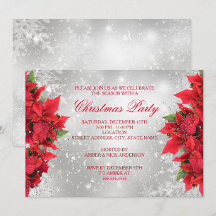 Invitación Fiesta de Navidad Floral de Acebo con Brillo Plate