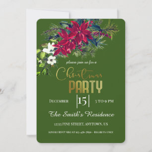 Invitación Fiesta de Navidad Floral de Poinsettia Roja