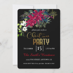 Invitación Fiesta de Navidad Floral de Poinsettia Roja