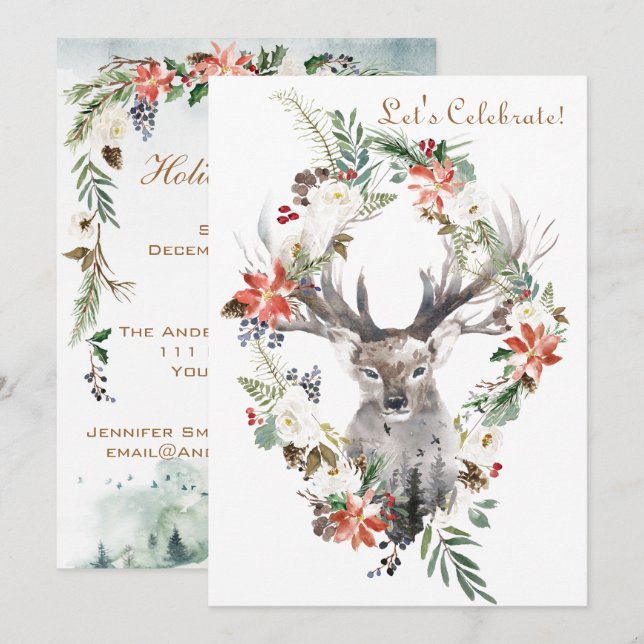 Invitación Fiesta de Navidad floral del día de fiesta del (Anverso / Reverso)