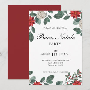 Invitación Fiesta de Navidad Floral Rojo Verde