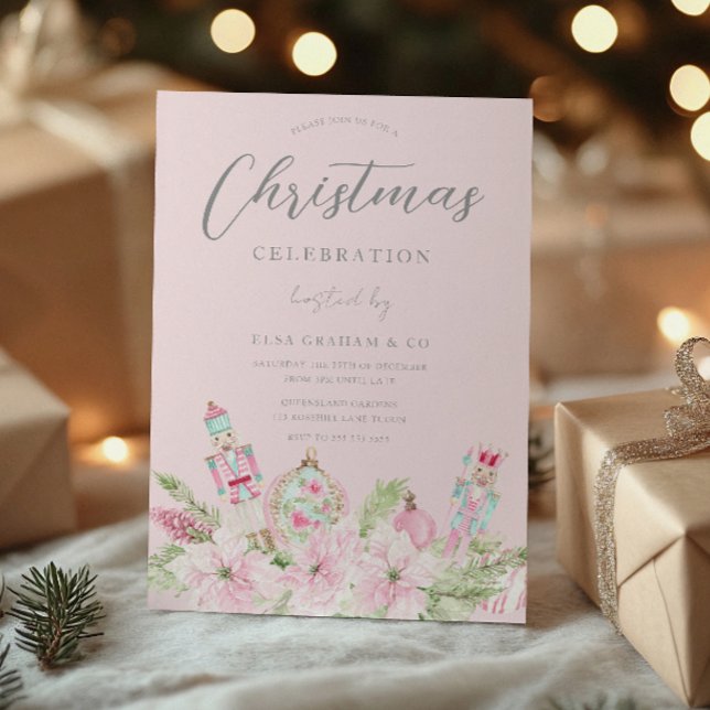 Invitación Fiesta de Navidad Floral Rompe Nueces Rosa (Subido por el creador)