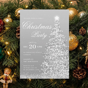 Invitación Fiesta de Navidad Formal de Plata Invernal de Árbo