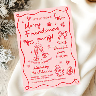 Invitación Fiesta de Navidad Friendsmas caprichosa a mano alz