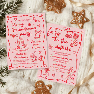 Invitación Fiesta de Navidad Friendsmas caprichosa a mano alz