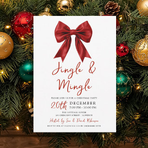Invitación Fiesta de Navidad Glam Bow Jingle Mingle Rojo Mode