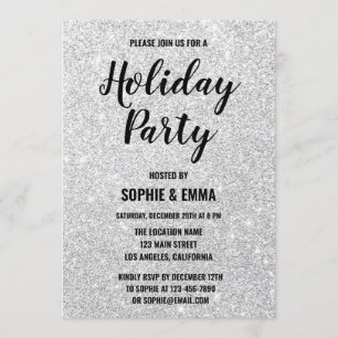 Invitación Fiesta de Navidad Glam Glitter Plateado Brillante