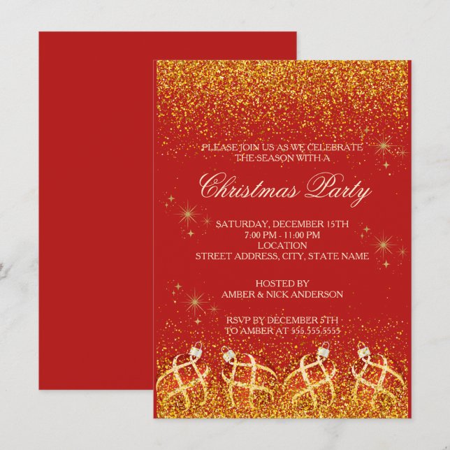 Invitación Fiesta de Navidad Glitter (Anverso / Reverso)