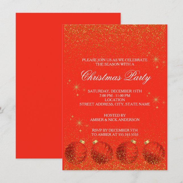 Invitación Fiesta de Navidad Glitter (Anverso / Reverso)