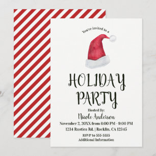 Invitación Fiesta de Navidad Gorro Rojo de Santa y Rayas