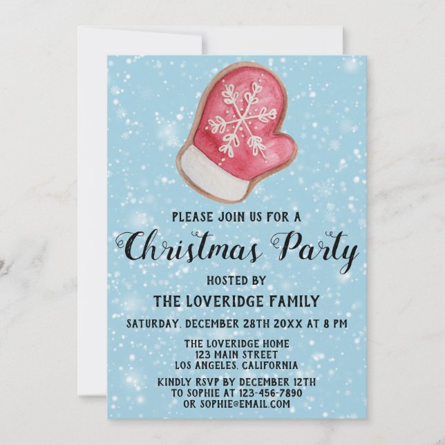 Invitación Fiesta de Navidad Holiday Mitten Rojo Blanco Azul  (Anverso)
