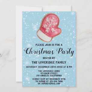 Invitación Fiesta de Navidad Holiday Mitten Rojo Blanco Azul