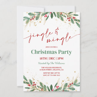 Invitación Fiesta de Navidad Holly Jingle and Mingle