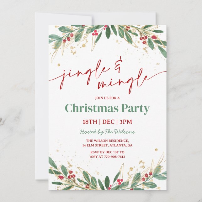 Invitación Fiesta de Navidad Holly Jingle and Mingle (Anverso)