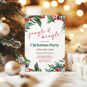 Invitación Fiesta de Navidad Holly Jingle and Mingle