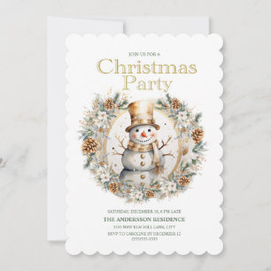Invitación Fiesta de Navidad Hombre de Nieve Verde Dorado Bla