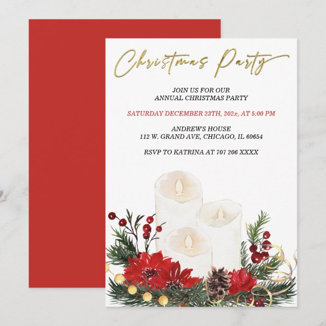 Invitación Fiesta de Navidad Imprimible de Rojo y Dorado (Anverso / Reverso)