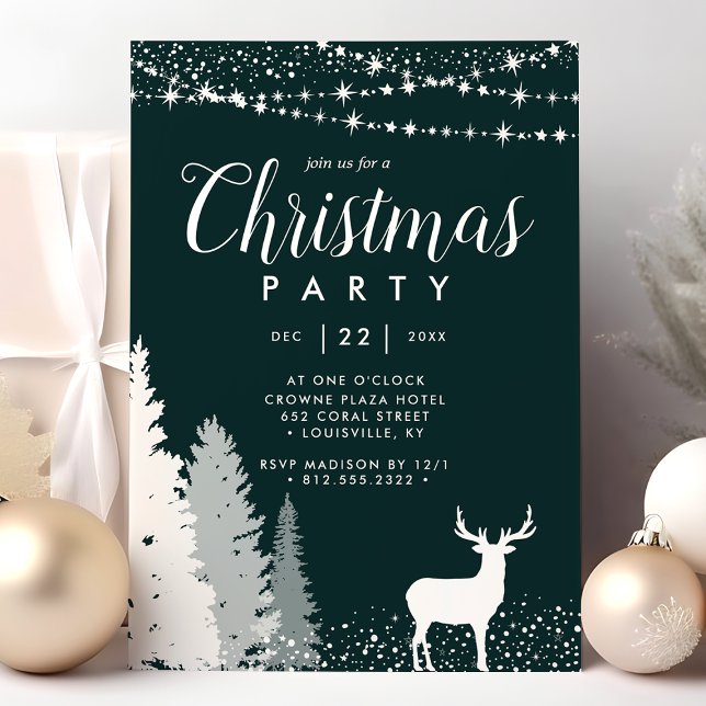 Invitación Fiesta de Navidad invernal rústica de ciervos en b (Subido por el creador)