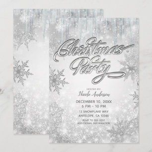 Invitación Fiesta de Navidad Invierno Mágico Copos de Nieve B