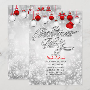 Invitación Fiesta de Navidad Invierno Rojo Blanco Adornos