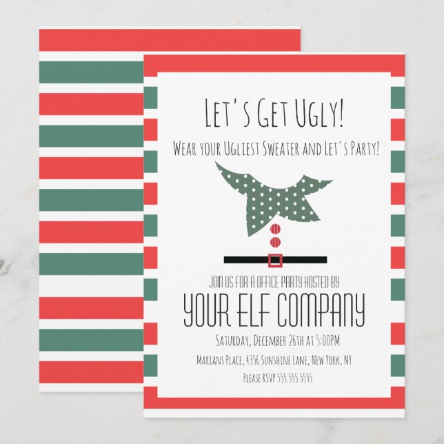 Invitación Fiesta de Navidad Jersey Feo de Oficina Evento de  (Anverso / Reverso)
