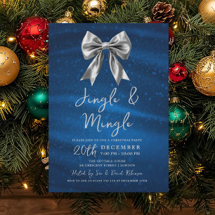 Invitación Fiesta de Navidad Jingle Mingle con lazo plateado 