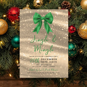 Invitación Fiesta de Navidad Jingle & Mingle con lazo verde y