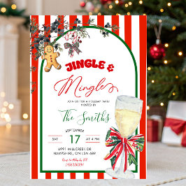 Invitación Fiesta de Navidad Jingle y Mingle con lazo de cuad