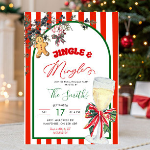 Invitación Fiesta de Navidad Jingle y Mingle con lazo de cuad