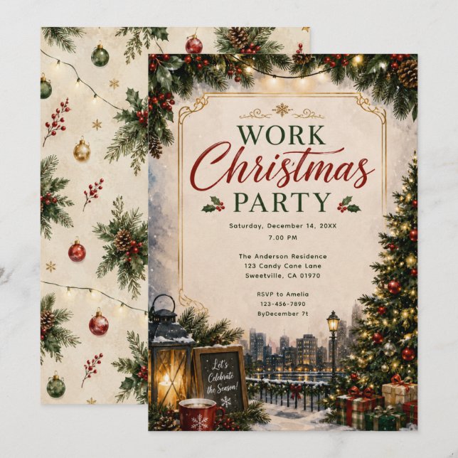 Invitación Fiesta de Navidad Laboral (Anverso / Reverso)