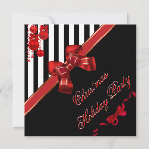 Invitación Fiesta de Navidad lazo rojo blanco raya Navidad
