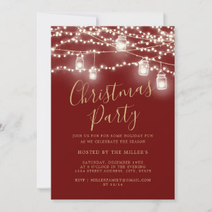 Invitación Fiesta de Navidad Luces Blancas Rojos Script