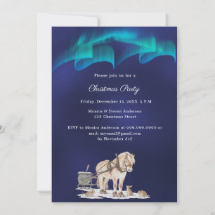 Invitación Fiesta de Navidad Luces del Norte Trineo de Caball