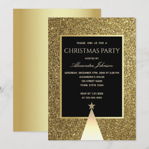 Invitación Fiesta de Navidad Lujo Negro y Dorado Brillante