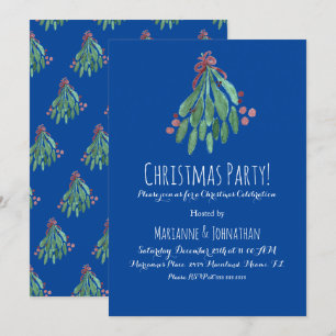 Invitación Fiesta de Navidad Mano Arbol de Navidad y Lazo Azu