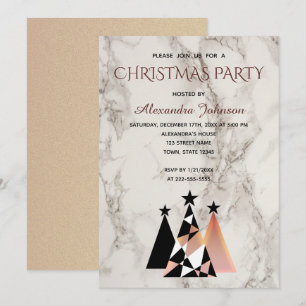 Invitación Fiesta de Navidad Mármol Blanco y Rosa Dourado Ele