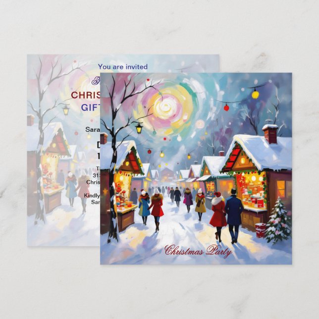 Invitación Fiesta de Navidad Mercado Abstracto Caprichoso (Anverso / Reverso)