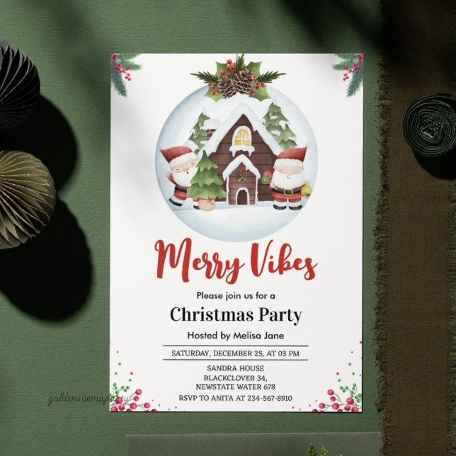 Invitación Fiesta de Navidad Merry Vibes (Merry Vibes Christmas Party Invitation)