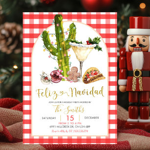 Invitación Fiesta de Navidad Mexicana de Cuadros Rojos Feliz 
