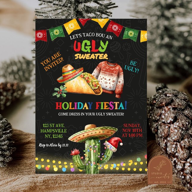 Invitación Fiesta de Navidad Mexicana de Suéter Feo Taco (Subido por el creador)