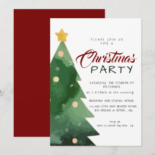 Invitación Fiesta de Navidad minimalista elegante con acuarel