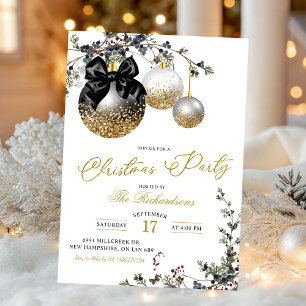 Invitación Fiesta de Navidad Minimalista en Negro, Blanco y D