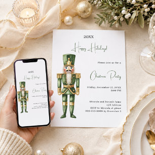Invitación Fiesta de Navidad minimalista en verde Cascanueces