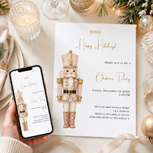 Invitación Fiesta de Navidad Minimalista Rosa Cascanueces