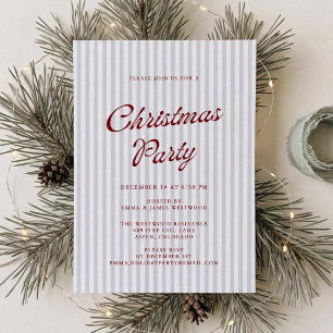 Invitación Fiesta de Navidad moderna a rayas azules y rojas