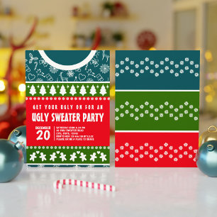 Invitación Fiesta de navidad moderna azul rojo y verde feo du